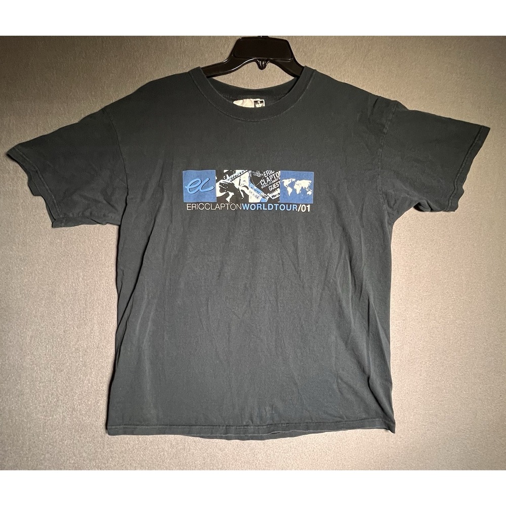 Vintage 2001 Eric Clapton World Tour Box Logo Concert Graphic T-Shirt USA - XL
